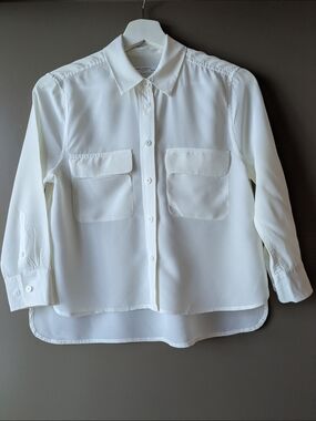 Equipment 100% Silk Cropped Button Up Shirt White Minimalist Blouse XS